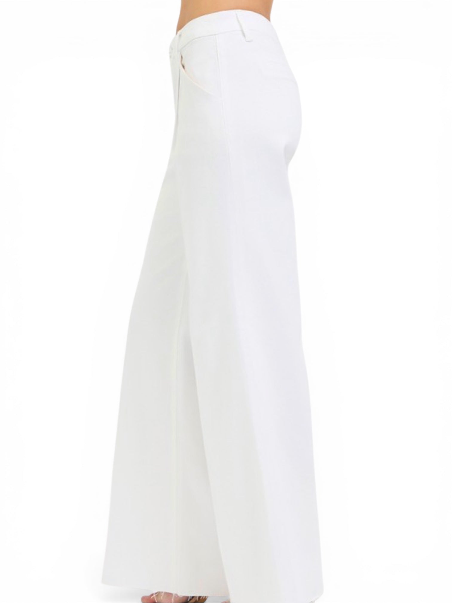 Tummy Control High Rise Wide Leg Pleated White Pants - The Girl on Ivy