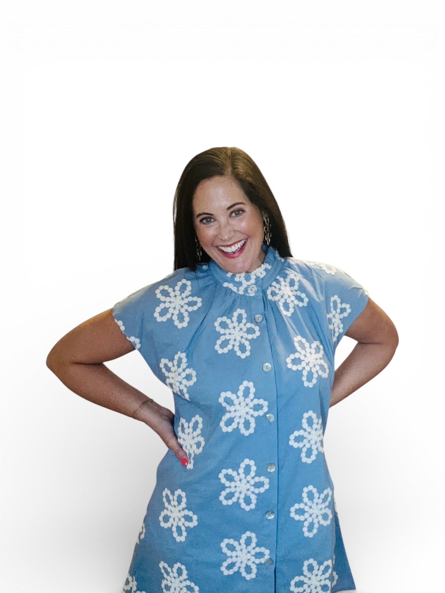 Ebony Embroidered Ruffle Collar Cap Sleeve Dress - The Girl on Ivy