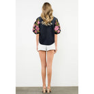 Navy THML Embroidered Puff Sleeve V-Neck Top - The Girl on Ivy