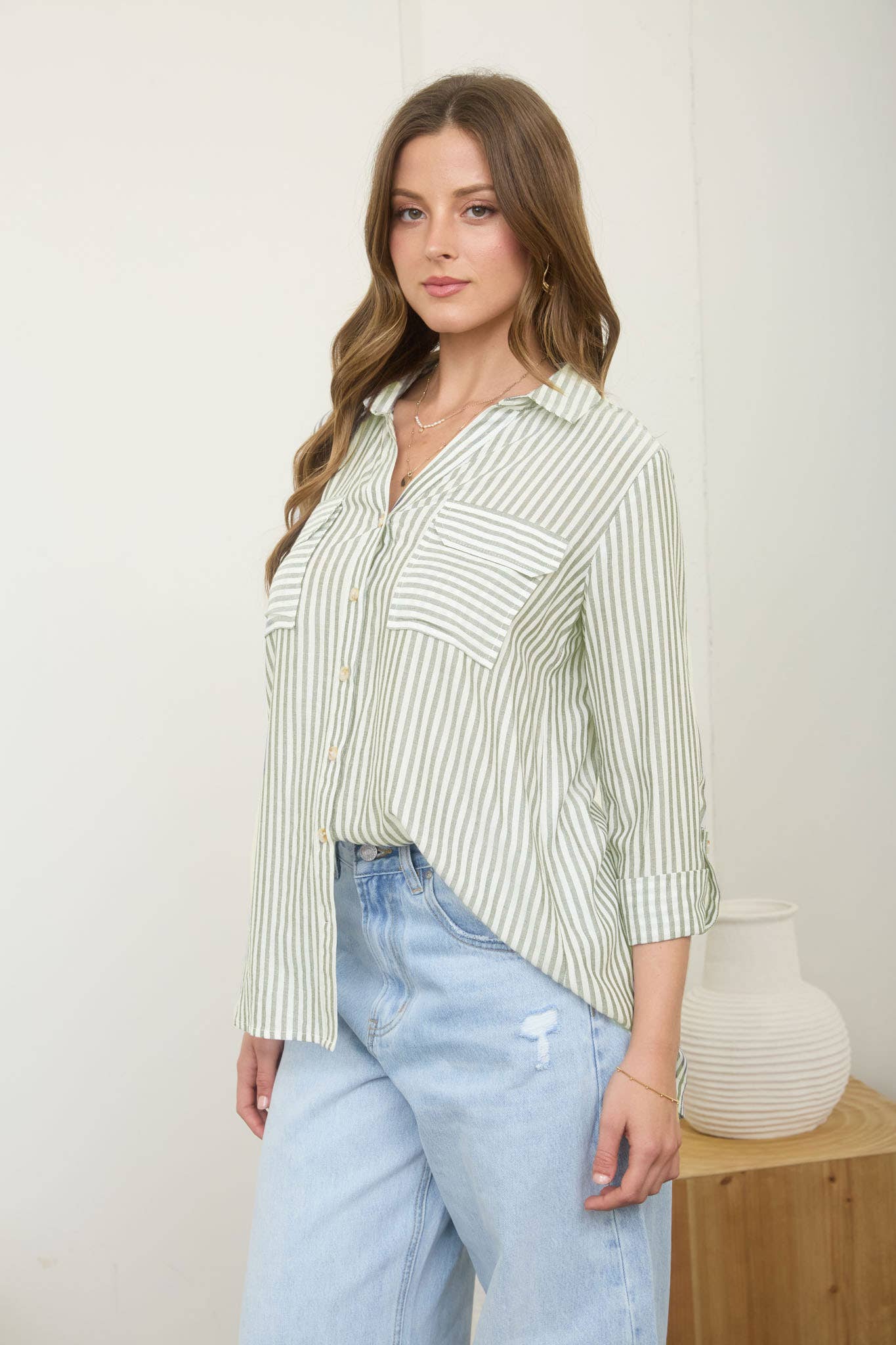 STRIPE COLLARED BUTTON DOWN LIGHTWEIGHT SHIRT - The Girl on Ivy