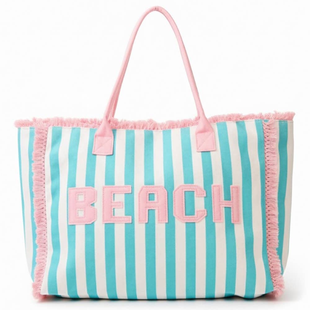 Beach Print Striped Tote Bag - The Girl on Ivy