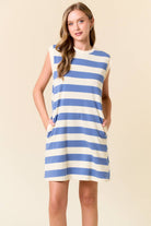 RUGBY STRIPED FRENCH TERRY CAP SLEEVE MINI DRESS (2 color options) - The Girl on Ivy