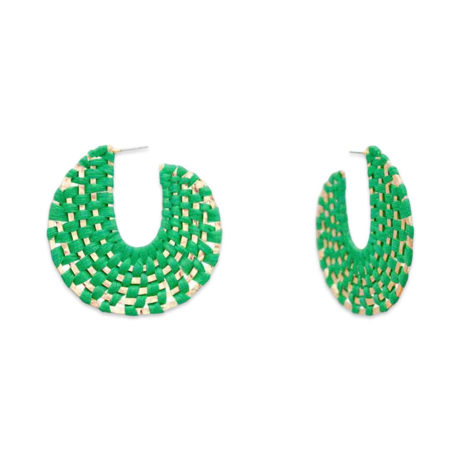 Green + Gold Raffia Wrapped Hoop Earrings | Raffia Hoop - The Girl on Ivy
