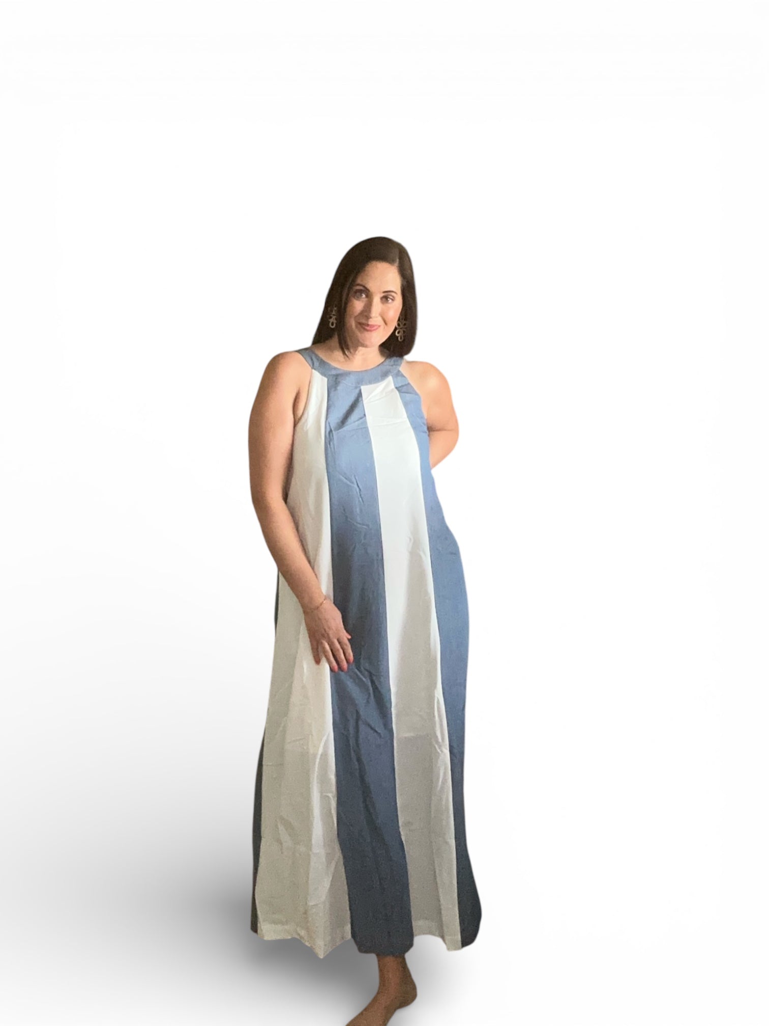 Hillary Halter Neck Maxi Dress W/ Button Adjustable Strap - The Girl on Ivy