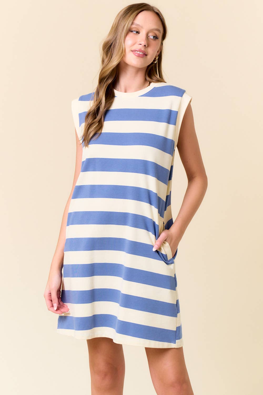 RUGBY STRIPED FRENCH TERRY CAP SLEEVE MINI DRESS (2 color options) - The Girl on Ivy