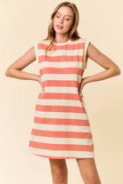 RUGBY STRIPED FRENCH TERRY CAP SLEEVE MINI DRESS (2 color options) - The Girl on Ivy