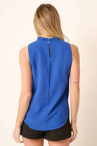 Sheila Solid Ruffle Mock Neck Sleeveless Blouse (Royal Blue or Black) - The Girl on Ivy