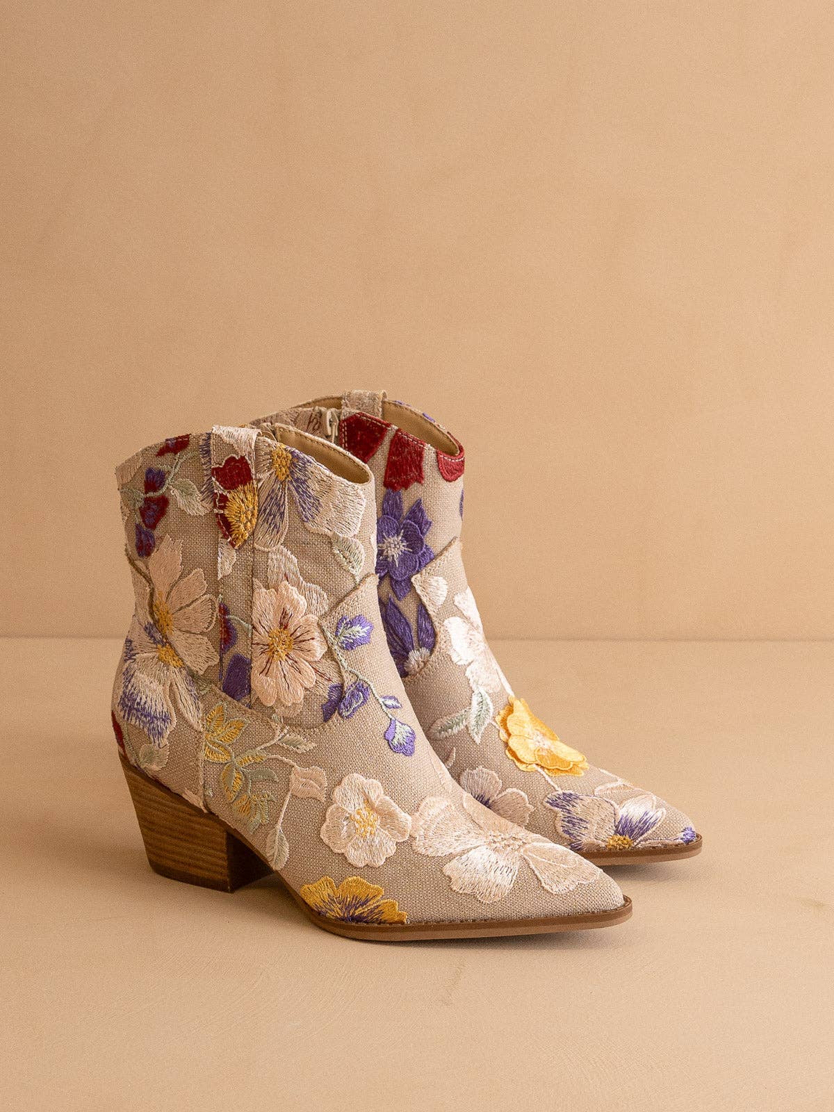 The Wanda Taupe Floral Applique Western Boot - The Girl on Ivy