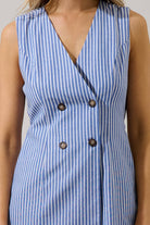 Sandy Striped City Wrap Button Romper - The Girl on Ivy