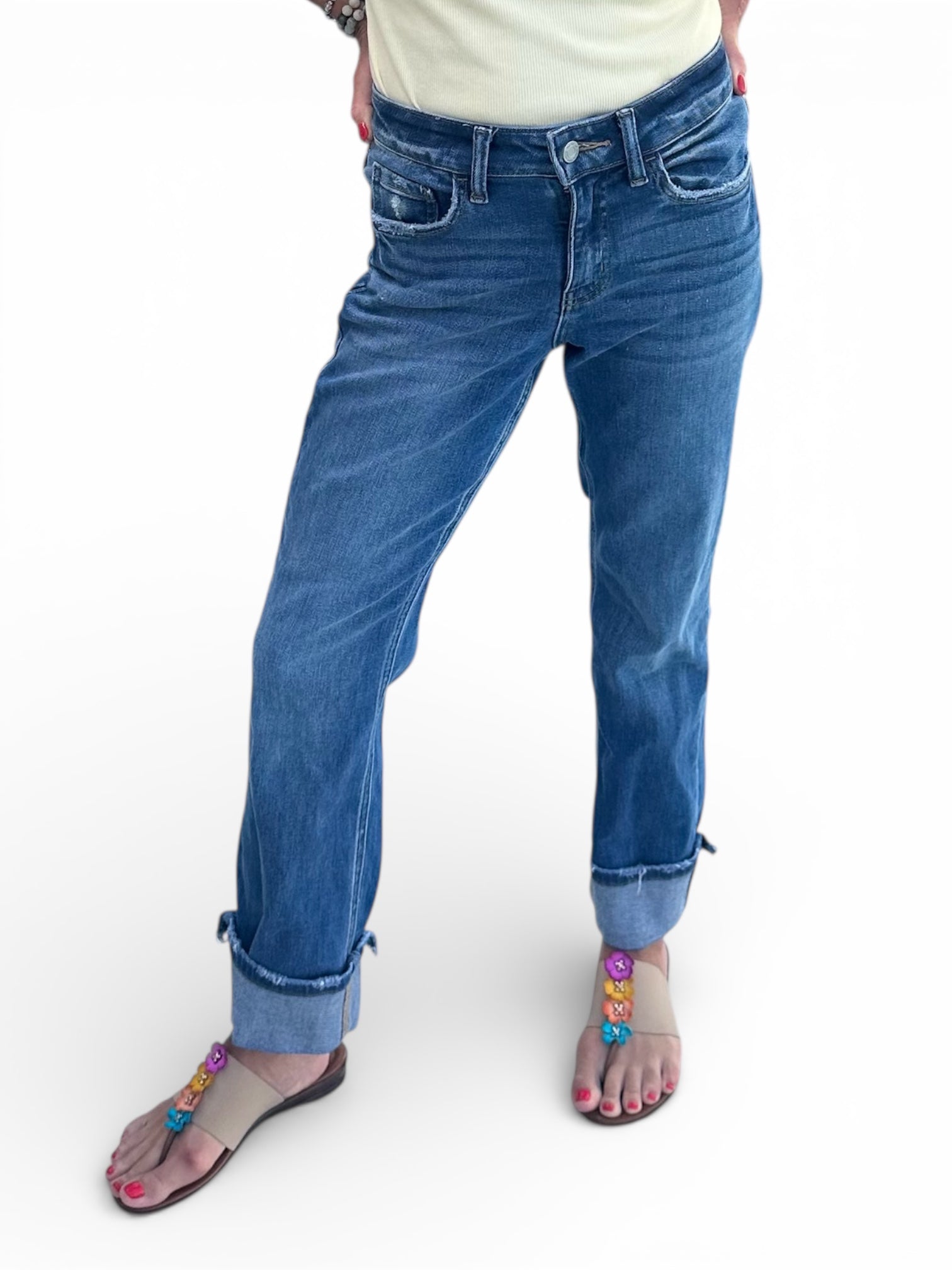 HIGH RISE CUFFED STRAIGHT JEANS - The Girl on Ivy