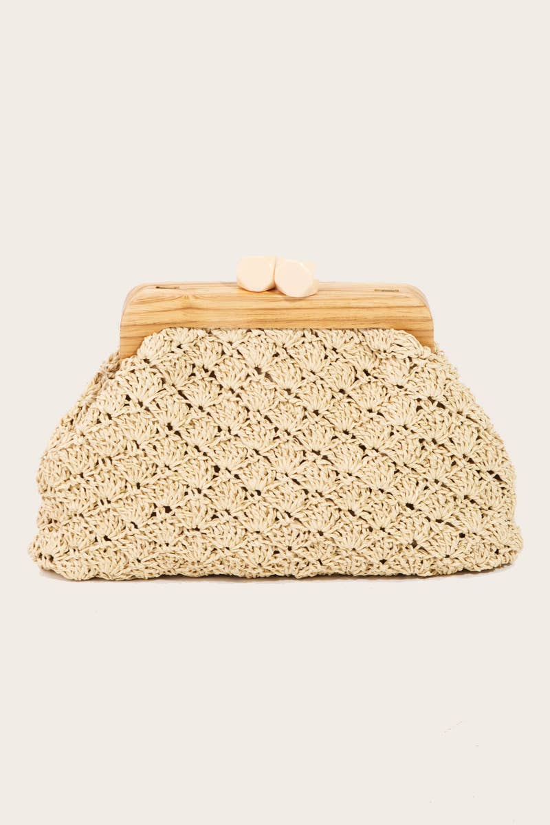 Straw Braided Wooden Frame Clutch Bag - The Girl on Ivy