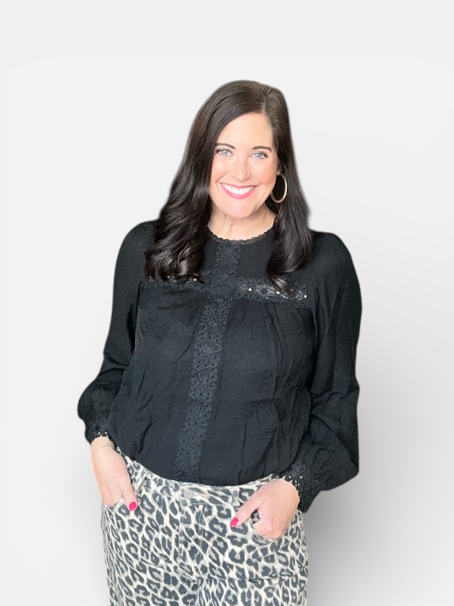 LIBBY LACE DETAIL ROUND NECK LONG SLEEVE BLOUSE - The Girl on Ivy