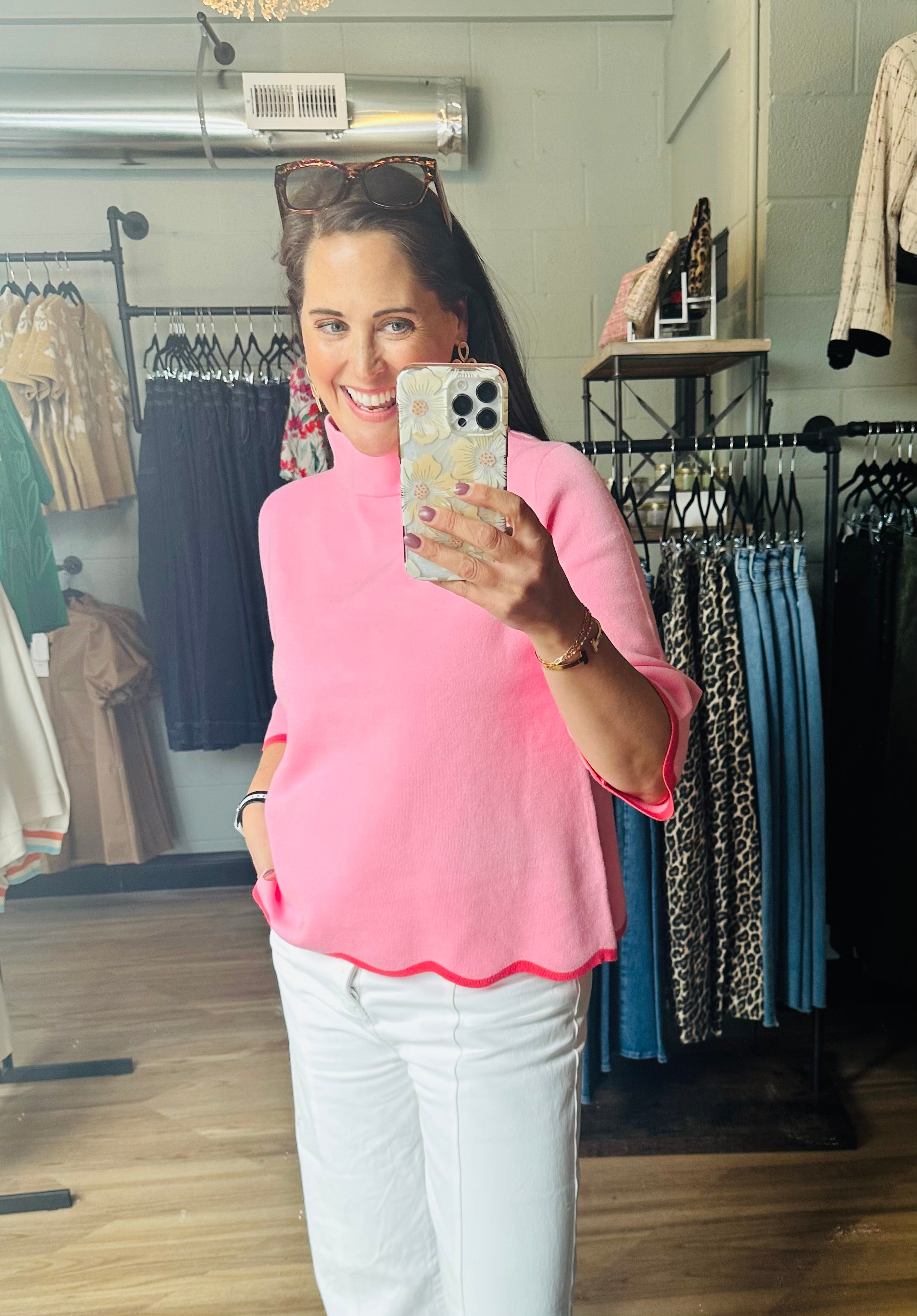 Jacquelyn SCALLOP EDGE DETAILED MOCK NECK SWEATER TOP (pink or blue) - The Girl on Ivy