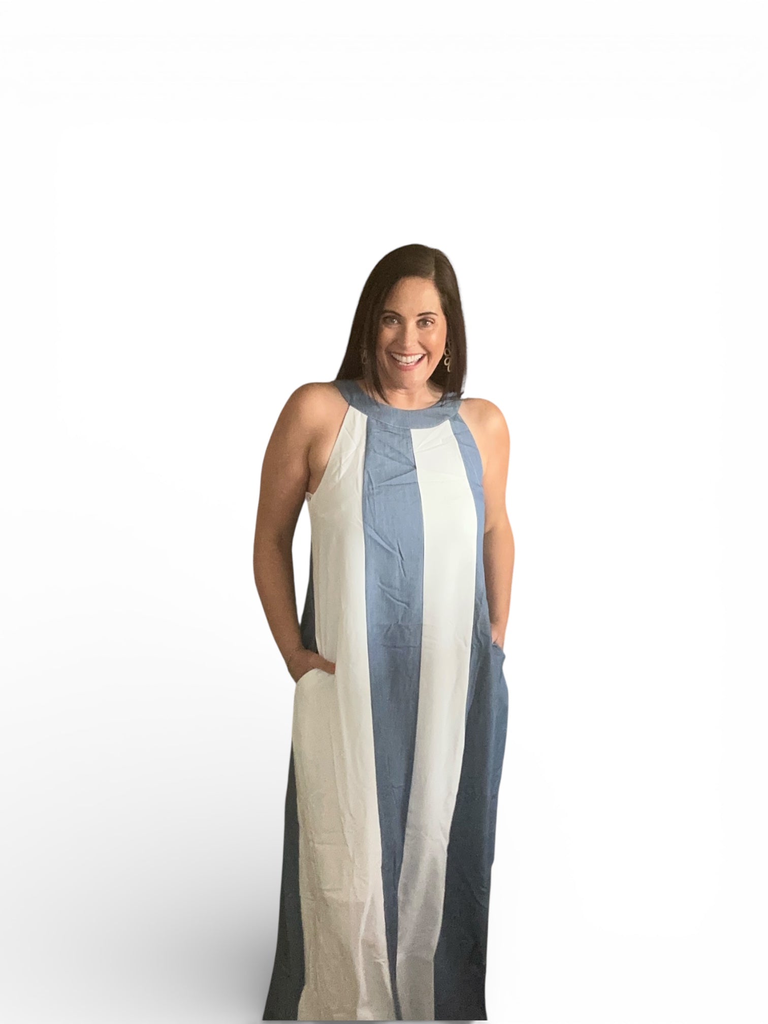 Hillary Halter Neck Maxi Dress W/ Button Adjustable Strap - The Girl on Ivy