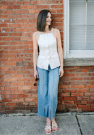 Medium Wash Risen Tummy Control Mid Rise Front Slit Jeans - The Girl on Ivy