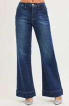 Tummy Control Hi Rise Wide Flare with Wide Hem Dark Wash - The Girl on Ivy