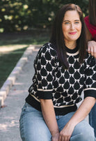 Short Sleeve THML Black & White Sweater Knit Top - The Girl on Ivy