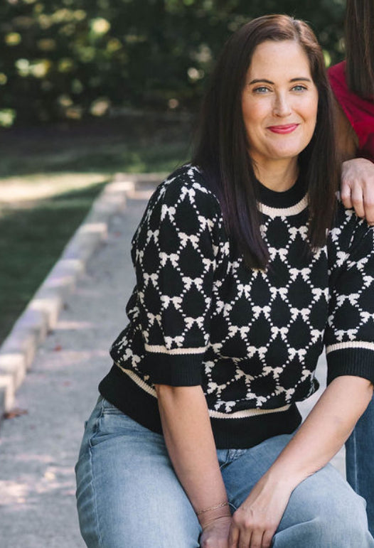 Short Sleeve THML Black & White Sweater Knit Top - The Girl on Ivy