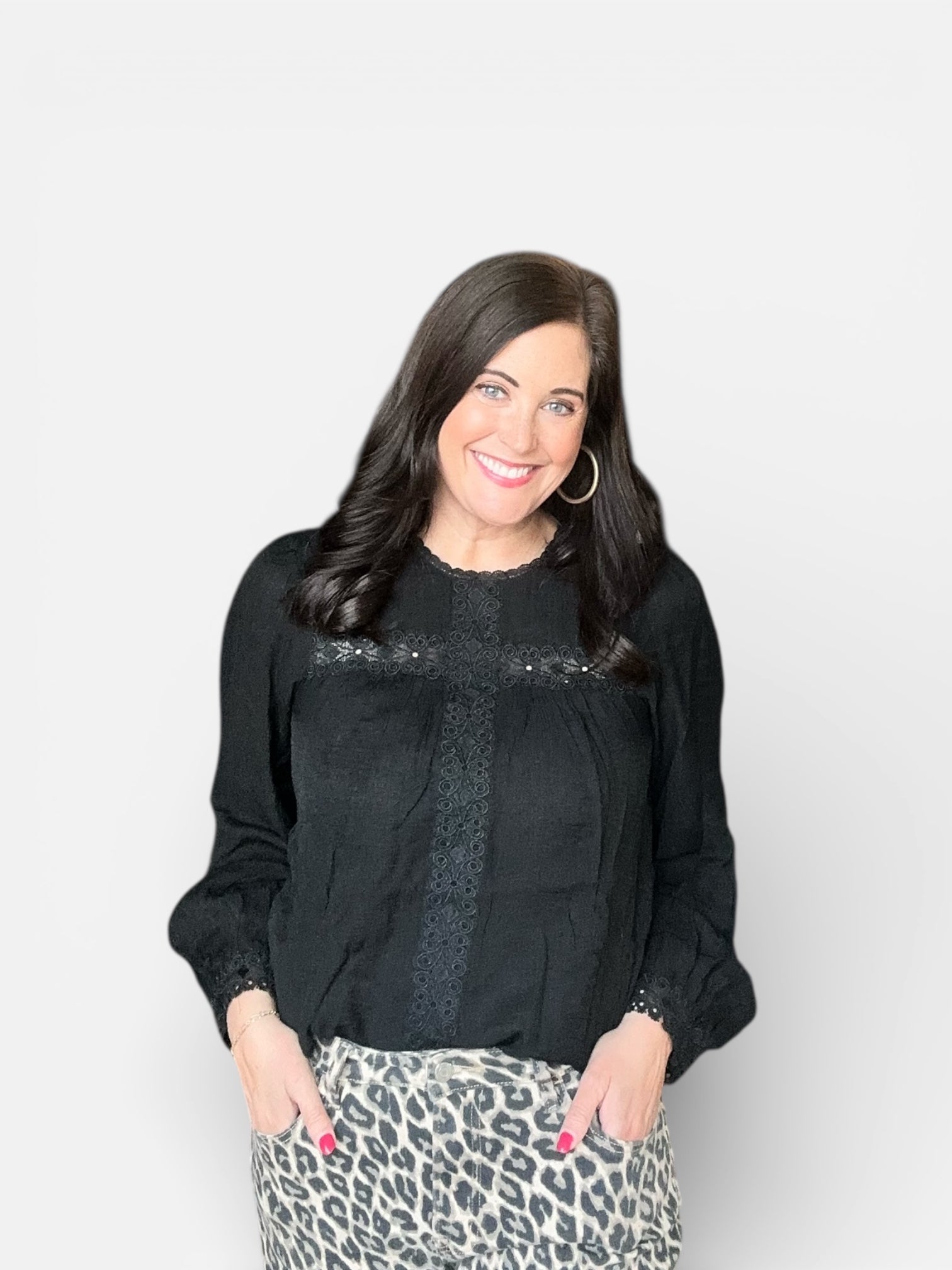 LIBBY LACE DETAIL ROUND NECK LONG SLEEVE BLOUSE - The Girl on Ivy