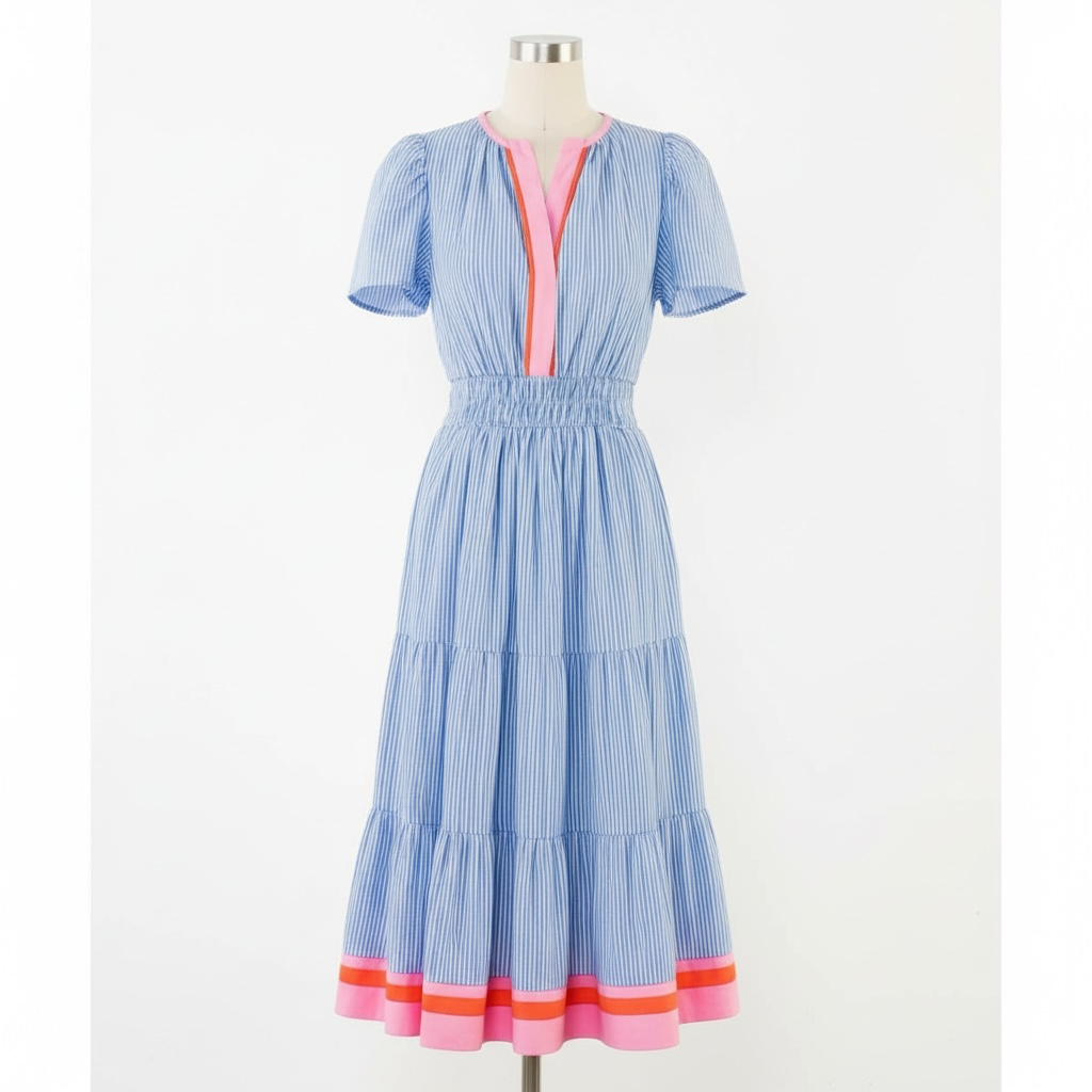 Sheila THML Short Sleeve Striped Textured Maxi Dress - The Girl on Ivy