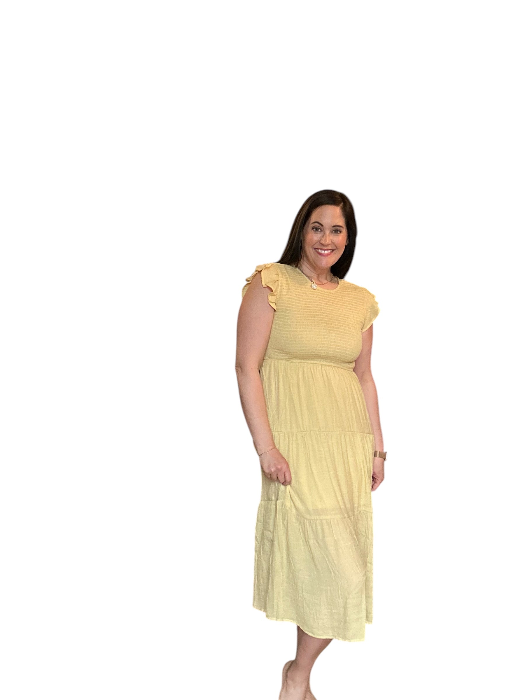 SIMONE SMOCKED TIERED MIDI DRESS - The Girl on Ivy