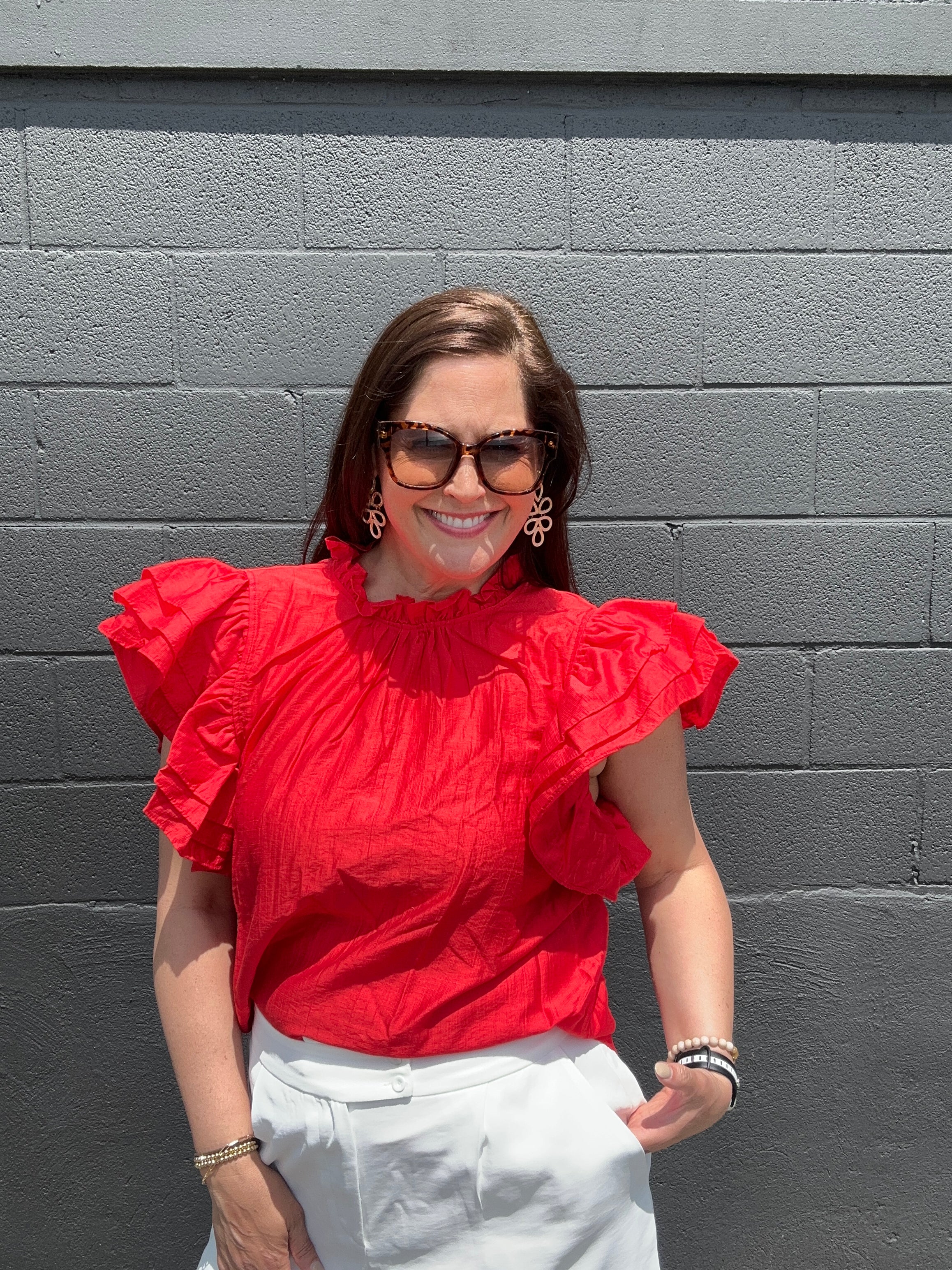 Ruffle Neck Layered Flutter Sleeve Top - The Girl on Ivy