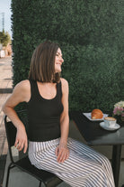Arlene Black/Cream Striped Pleated Pants - The Girl on Ivy