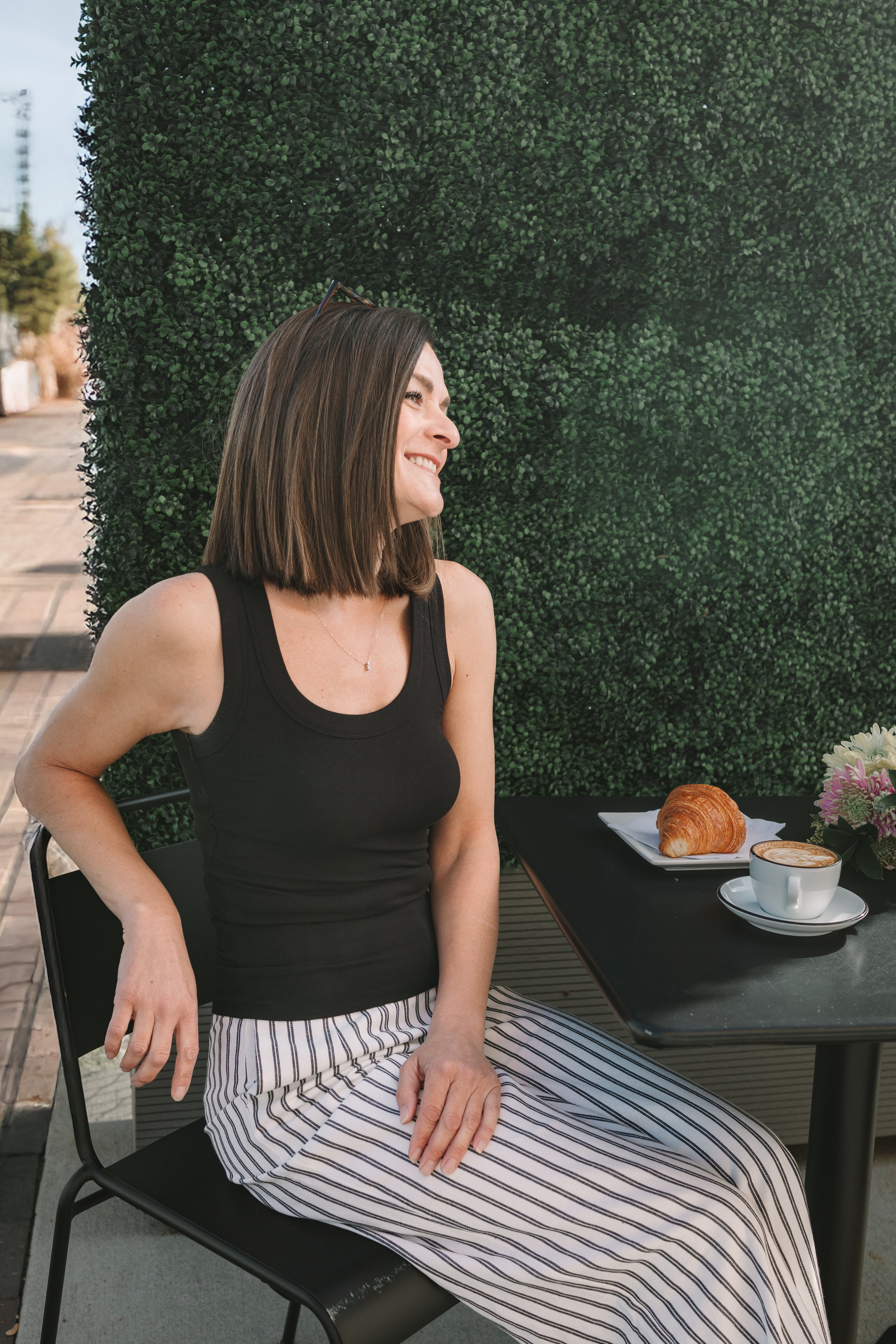 Arlene Black/Cream Striped Pleated Pants - The Girl on Ivy