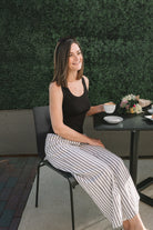 Arlene Black/Cream Striped Pleated Pants - The Girl on Ivy