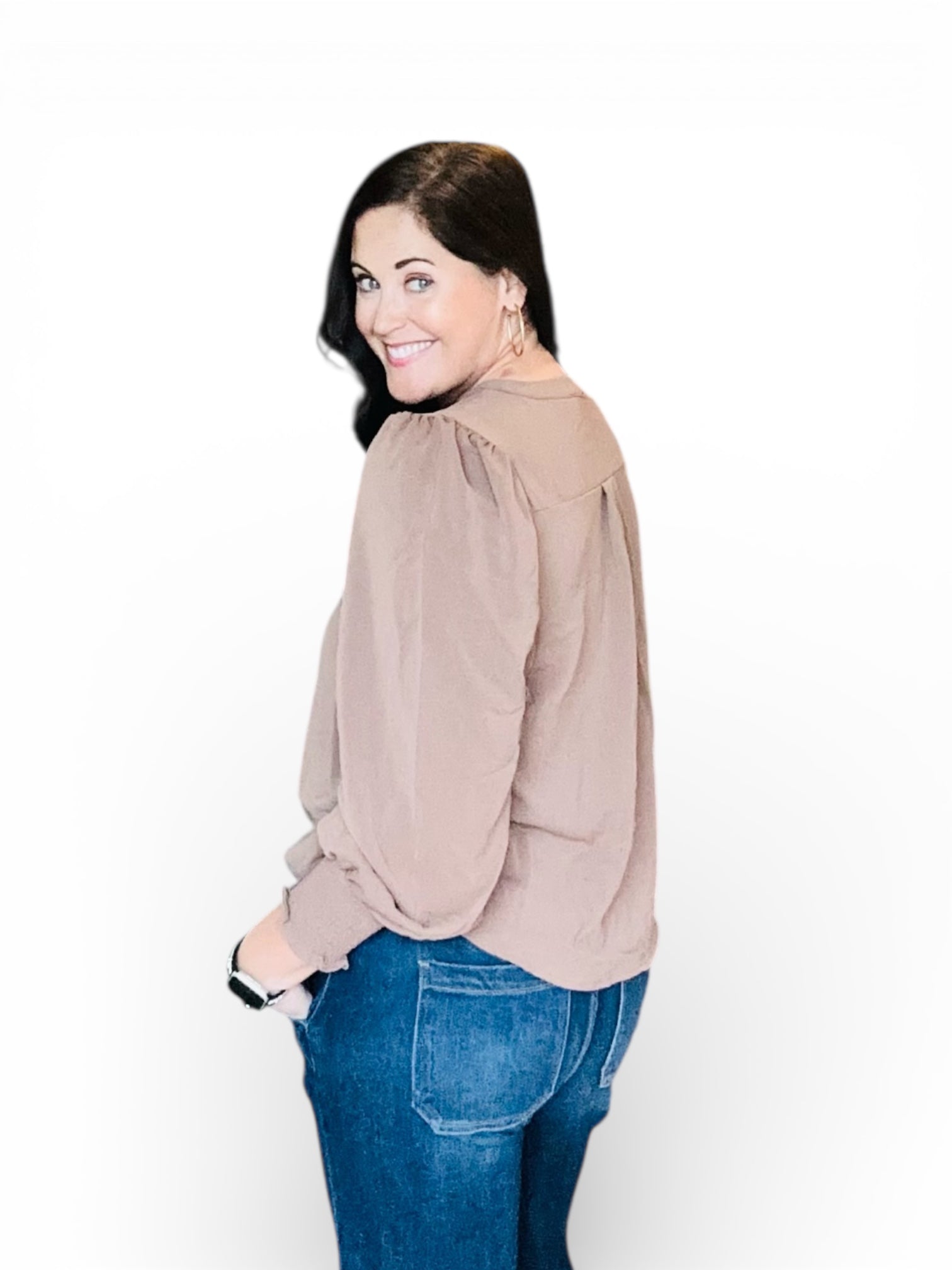 AINSLEY NECKTIE LONG SLEEVE WITH SMOCKED CUFF TOP - The Girl on Ivy