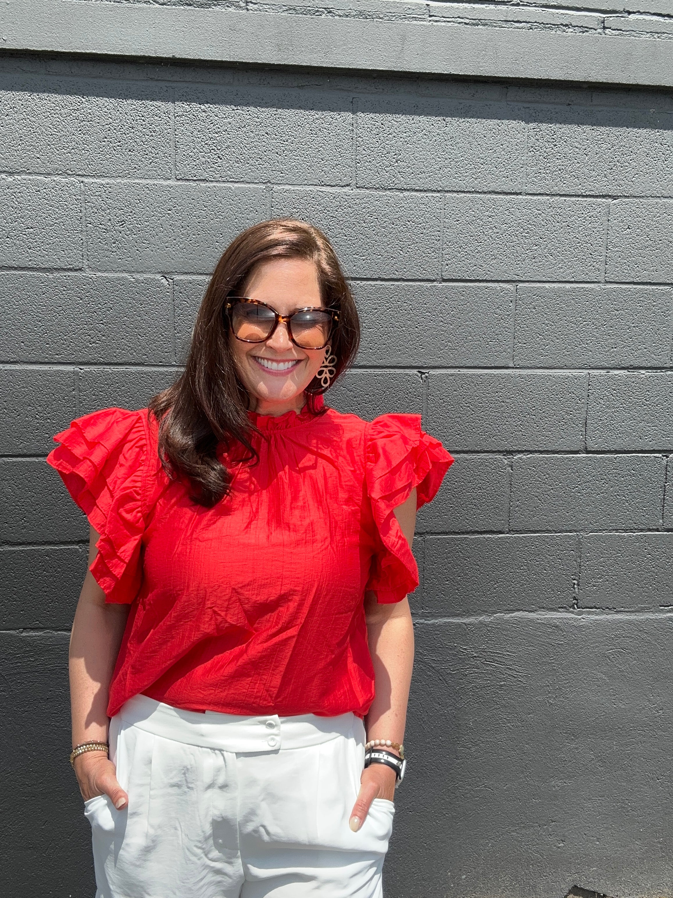 Ruffle Neck Layered Flutter Sleeve Top - The Girl on Ivy