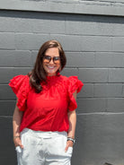 Ruffle Neck Layered Flutter Sleeve Top - The Girl on Ivy