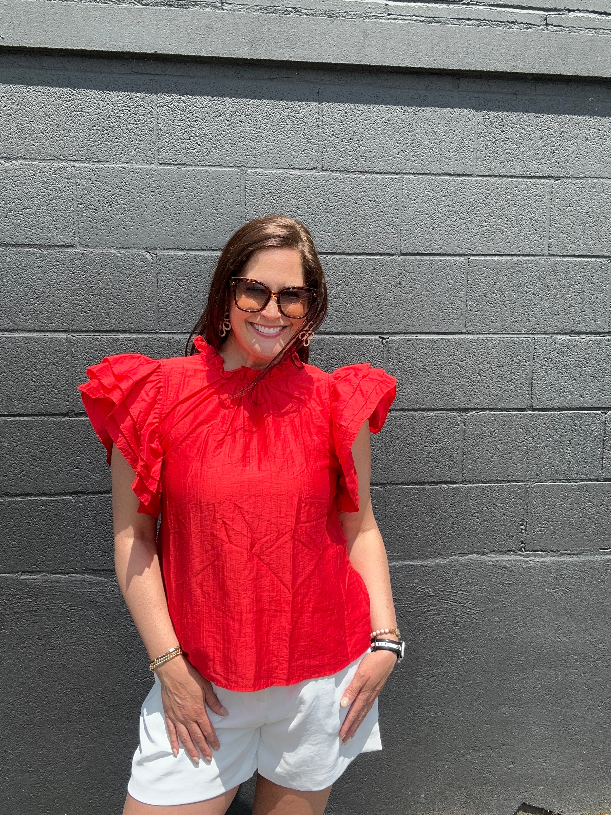Ruffle Neck Layered Flutter Sleeve Top - The Girl on Ivy