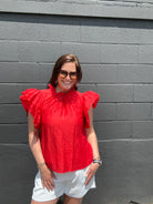 Ruffle Neck Layered Flutter Sleeve Top - The Girl on Ivy