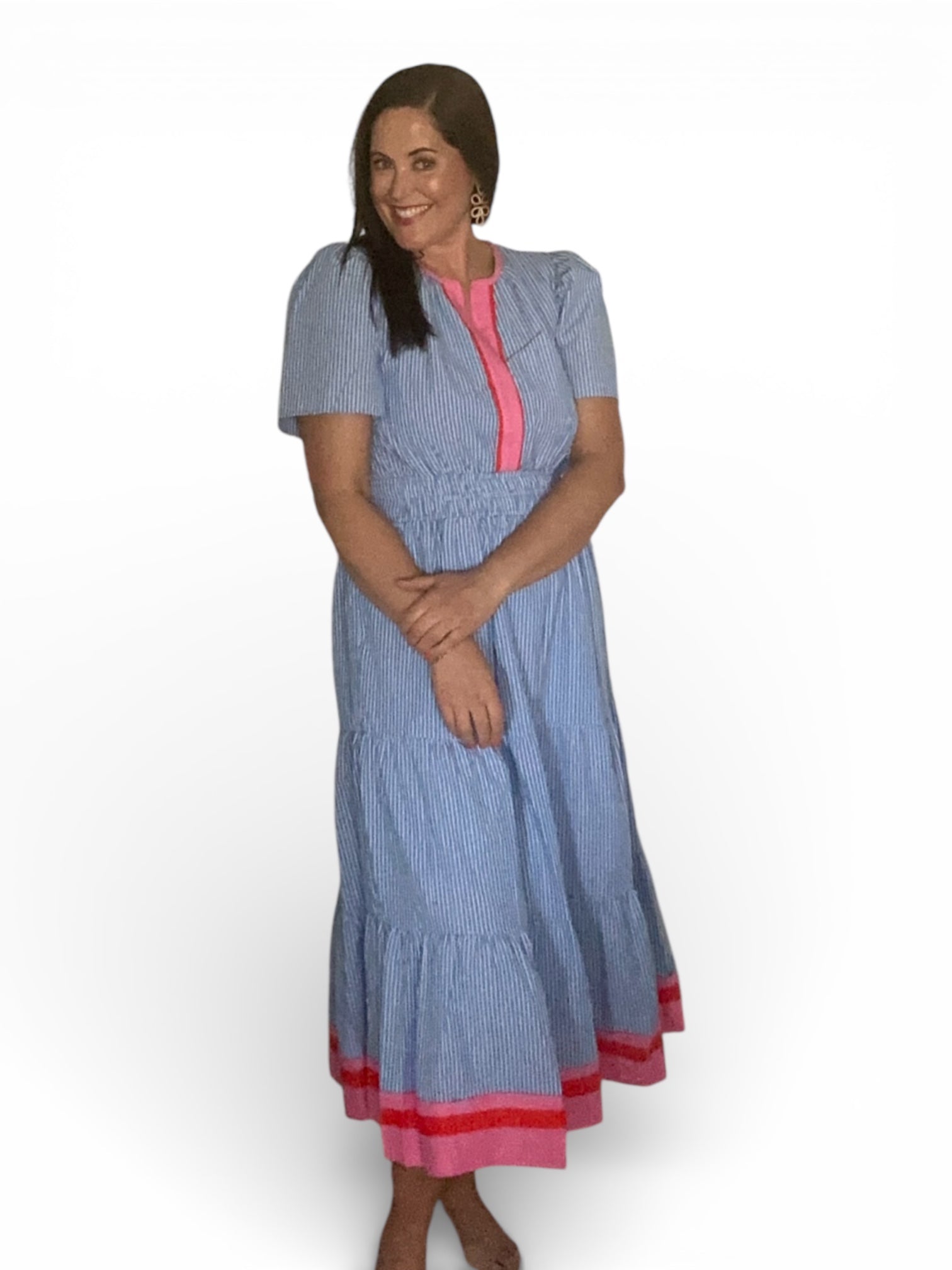 Sheila Short Sleeve Striped Textured Maxi Dress - The Girl on Ivy
