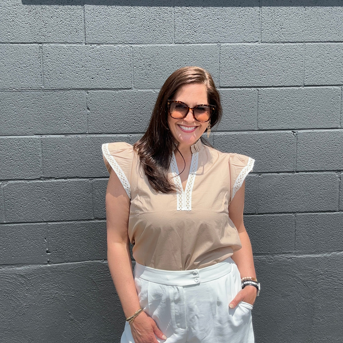 Alexa Solid Woven Top | Ruffle High Neck | The Girl on Ivy
