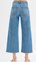 Risen Tummy Control Mid Rise Crop Wide Front Slit Jeans - The Girl on Ivy