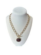Large Square Faceted Stone Pendant Toggle Chain Necklace - The Girl on Ivy