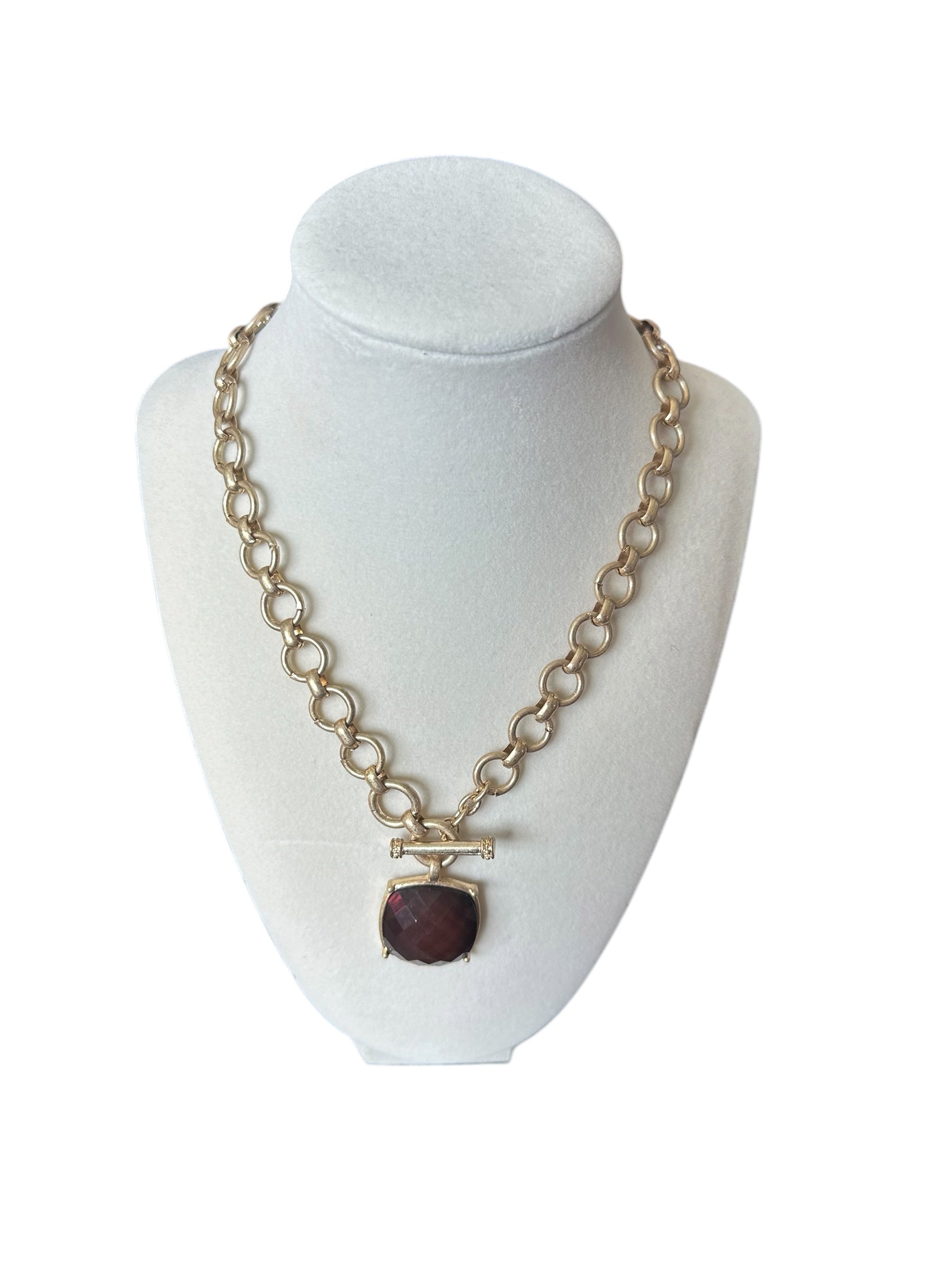 Large Square Faceted Stone Pendant Toggle Chain Necklace - The Girl on Ivy