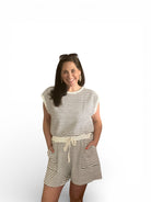 Allison cream & black striped knit romper - The Girl on Ivy