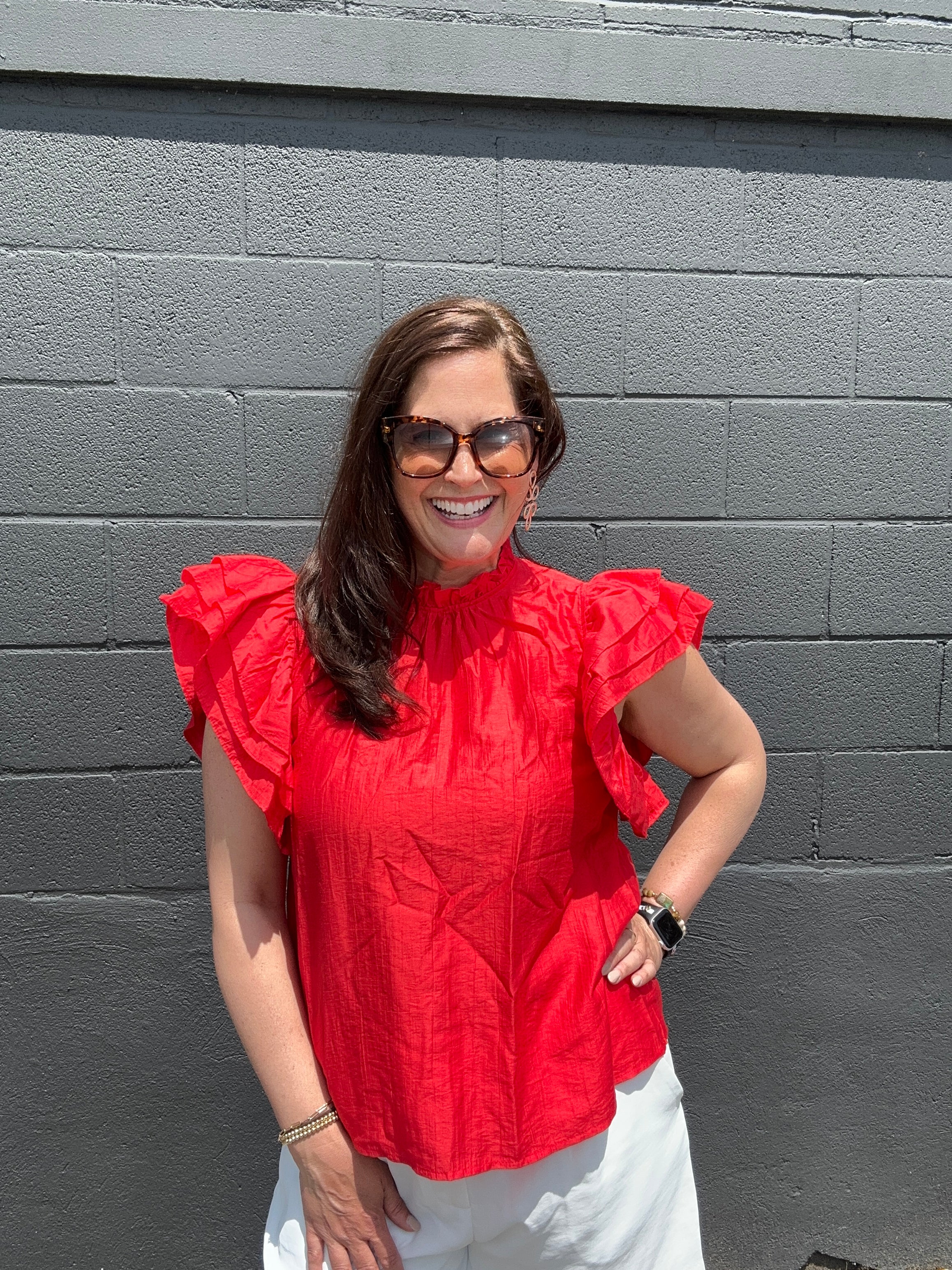 Ruffle Neck Layered Flutter Sleeve Top - The Girl on Ivy