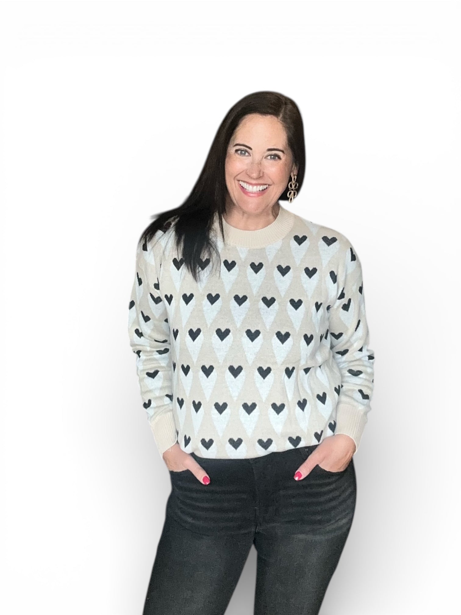 black and white heart pattern on tan background