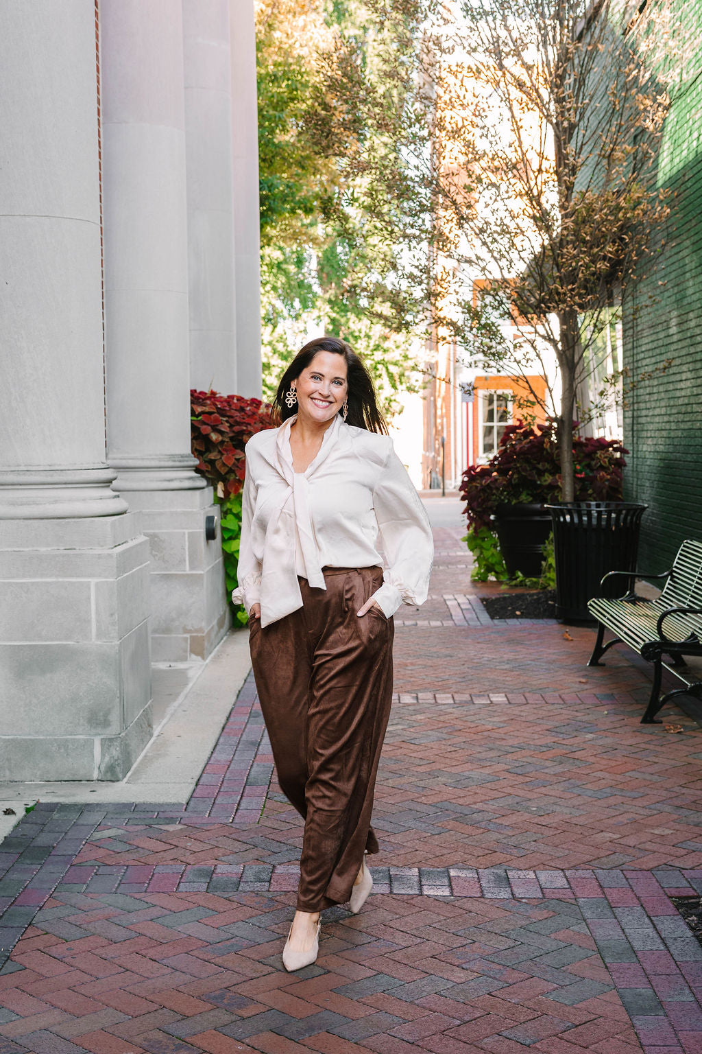 women's brown faux suede trouser pants