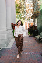 women's brown faux suede trouser pants