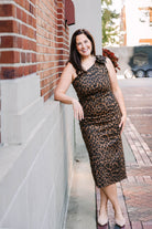 leopard one-shoulder with bow detail midi dress