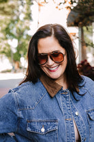 Oversized denim trucker jacket with corduroy collar 