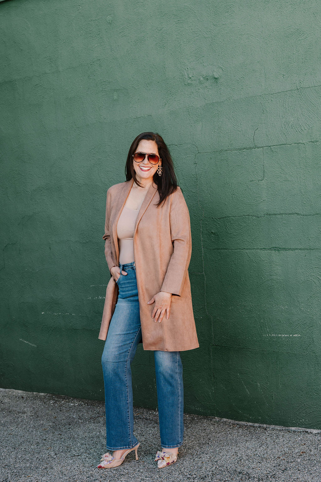 long suede taupe open front cardigan
