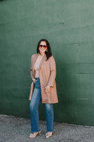 long suede taupe open front cardigan