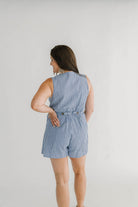 Sandy Striped City Wrap Button Romper - The Girl on Ivy