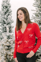 Jaina Pearl Bow Cardigan (Available in Red and Black) - The Girl on Ivy